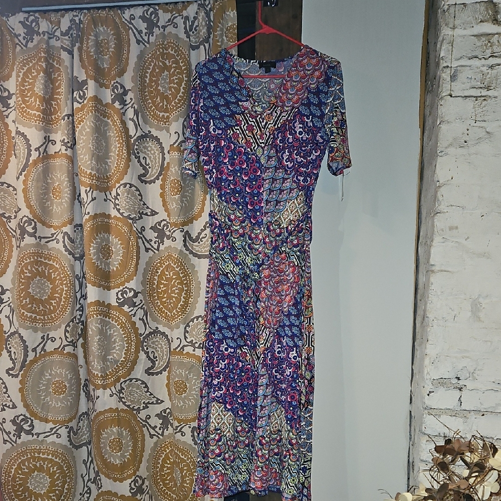 MSK Blue and Purple Patterned Midi Dress